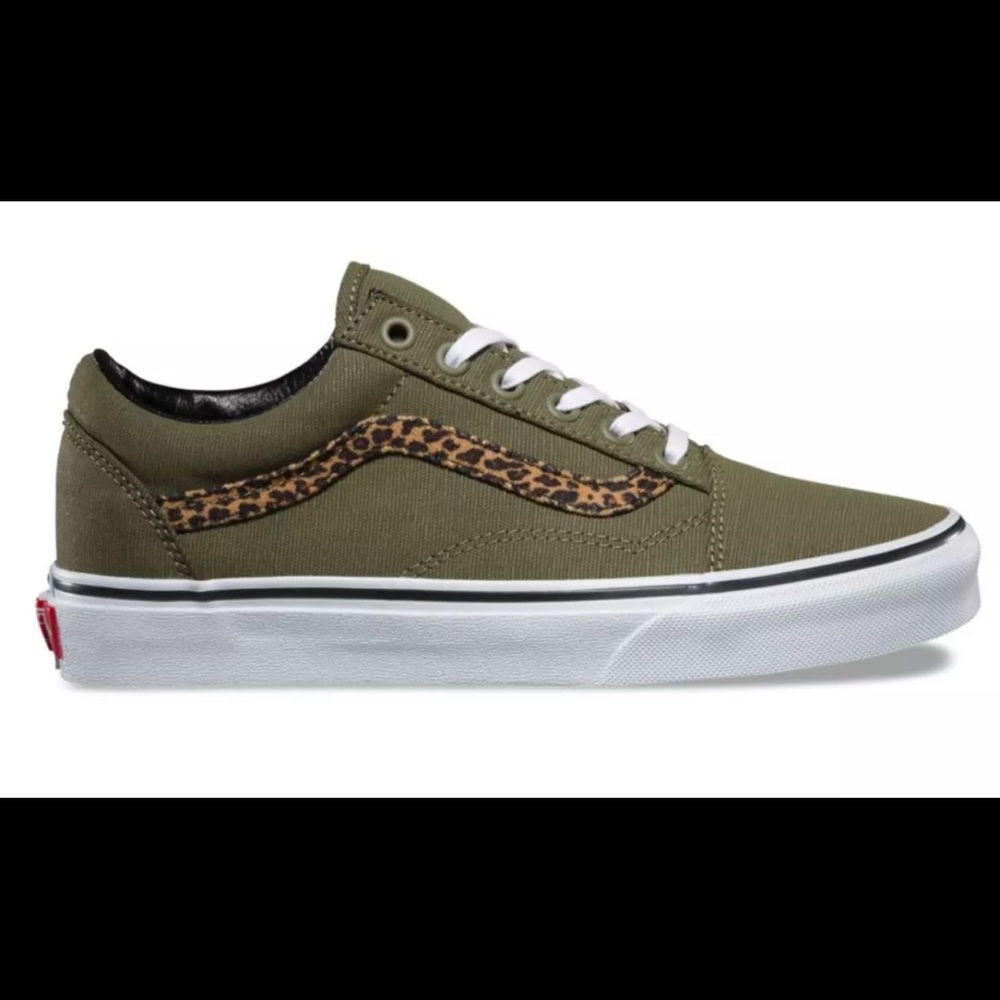 Vans old skool mini leopard army green sz 5.5 Mens / sz 7 Women